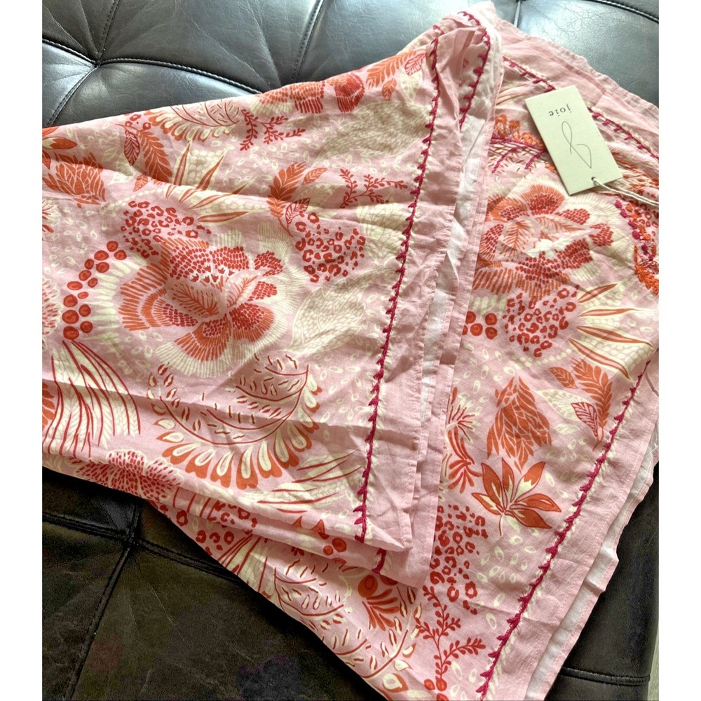 JOIE 40 X 70 Embroidered Floral Multi Purpose Scarf Sarong Wrap Pink - Picture 5 of 6
